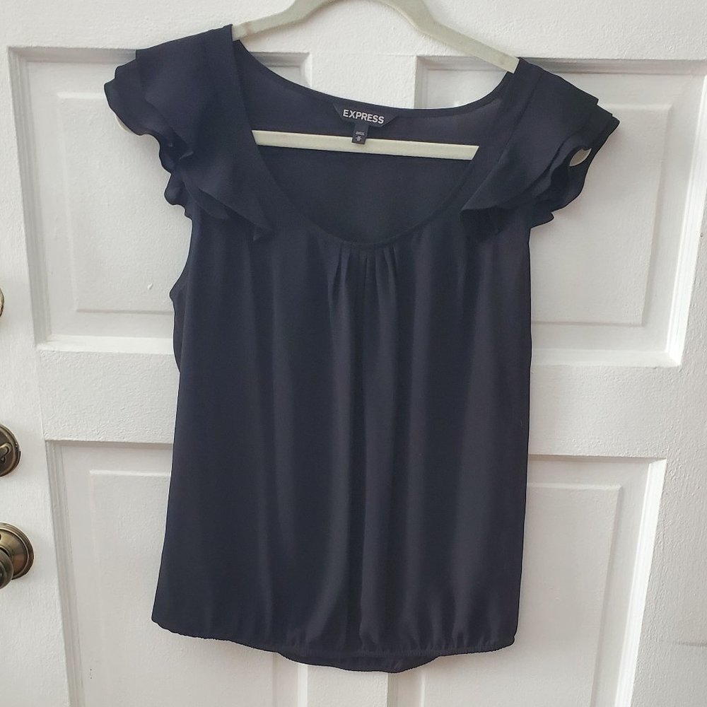 Express - Black Ruffle Sleve Top - M